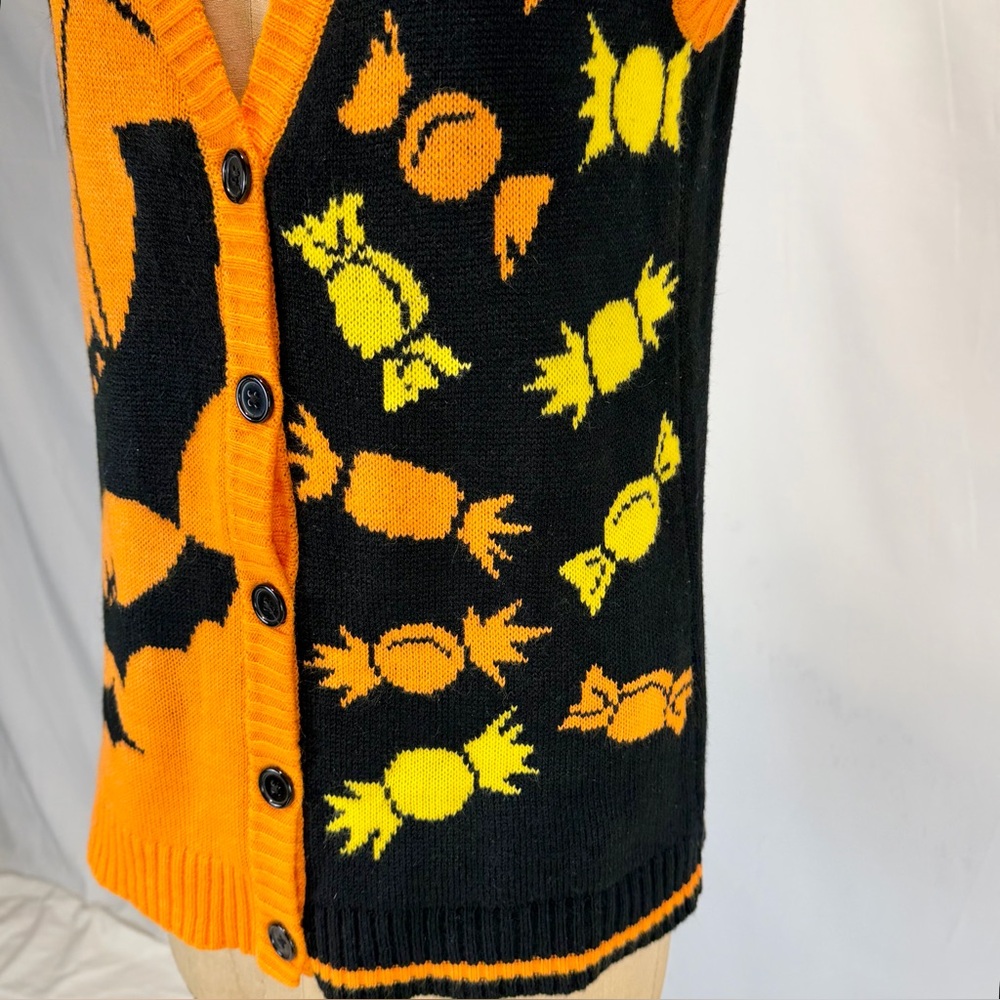 Spooky season Halloween knit sweater cardigan vest‎ trick or treat candy bat y2k - Picture 5 of 10